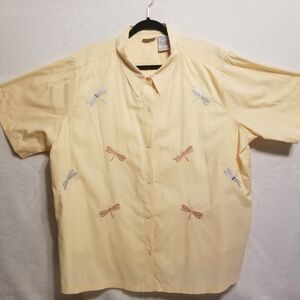 Vtg White Stag 22/24W Shirt Peach Cotton Embroidered Dragonfly Built In Tank Top